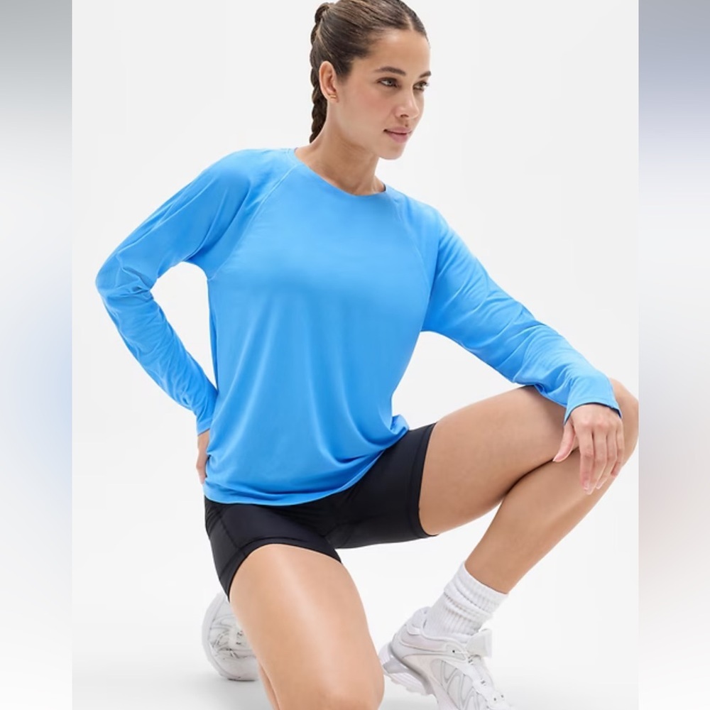 NWT Athleta Bright Blue Women’s Grid Knit Long Sleeve Top Size XL